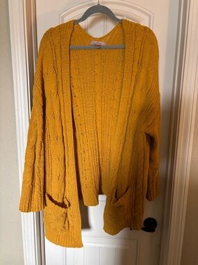 Love Tree Mustard Open-Front Cable Cardigan